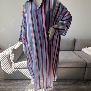 La Vie Style House Stripe Midi Everyday Dress  Kaftan One Size